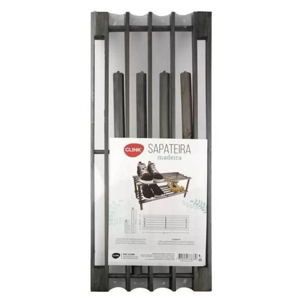 Sapateira De Madeira 2 Andares Resistente Cinza - 63x26x29cm
