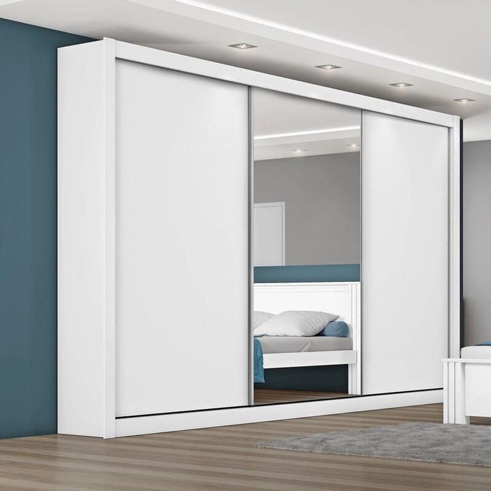Guarda Roupa Casal Com Espelho Costas 3mm Toronto-branco Acetinado Móveis Europa