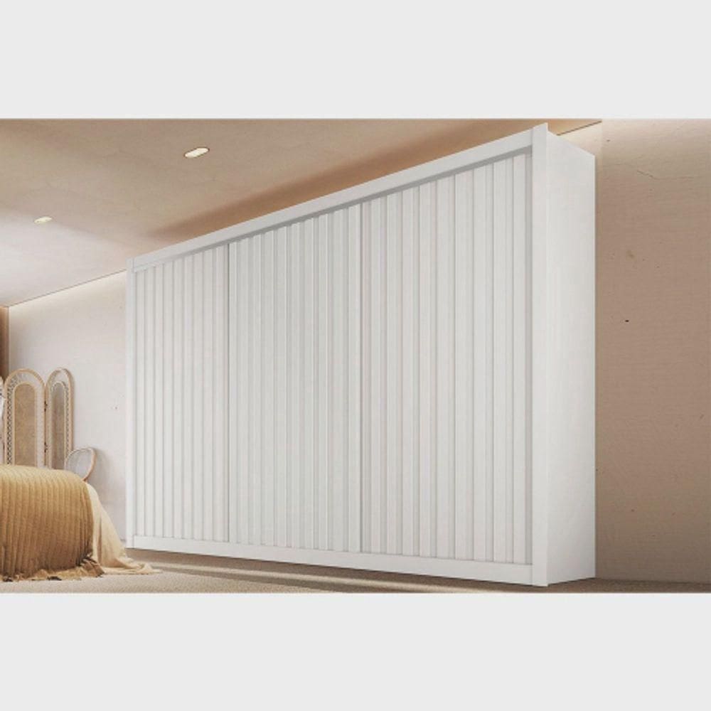 Guarda Roupa Casal Ripado 3 Portas 6 Gavetas York-branco Móveis Europa