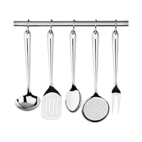 Jogo De Utensílios 5 Peças Tramontina Utility 66812700 Com Suporte De Parede Inox Inox 66812700