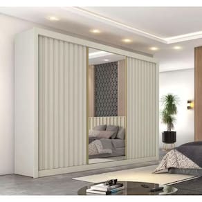 Guarda Roupa Casal Com 3 Portas De Correr E Espelho Central Athenas -off White Móveis Europa