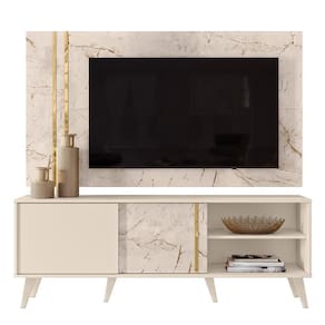 Rack Bancada Com Painel Cronos Calacata Off White Para Tv Até 60 Madetec Calacata Off White