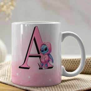 Caneca De Porcelana Stitch Letras A-z 325ml Rosa A