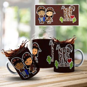 Caneca De Porcelana 325ml Decorada Nordestinos Nordestino Marrom