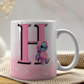 Caneca De Porcelana Stitch Letras A-z 325ml Rosa H