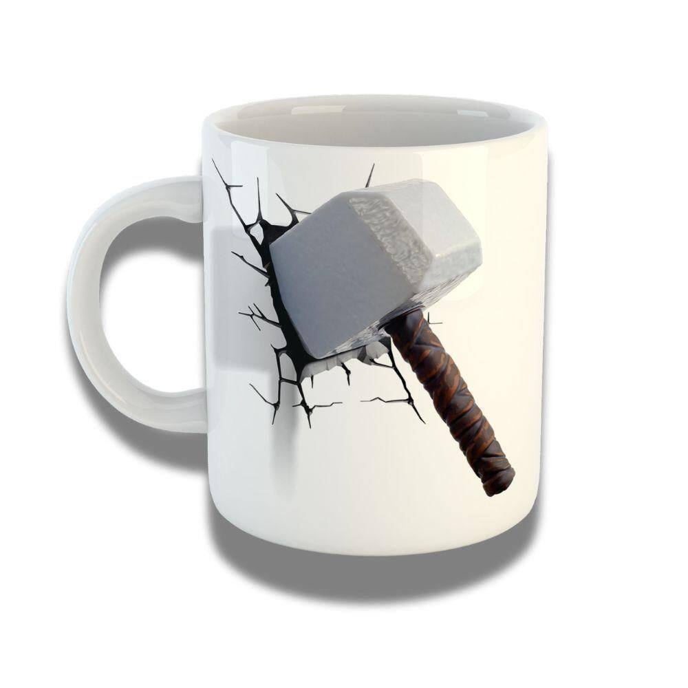 Caneca De Porcelana 325ml Com Design 3d Exclusivo Martelo Do Thor