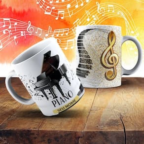Caneca De Porcelana 325ml Com Estampa De Instrumentos Musicais Piano