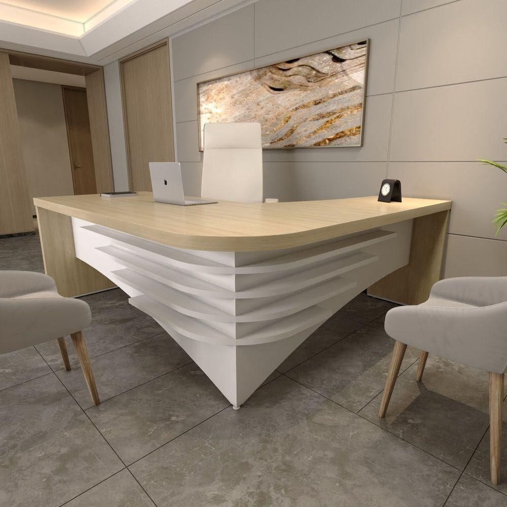 Mesa Francela Diretor 2,00 X 1,80 Lado Direito Carvalho-bco