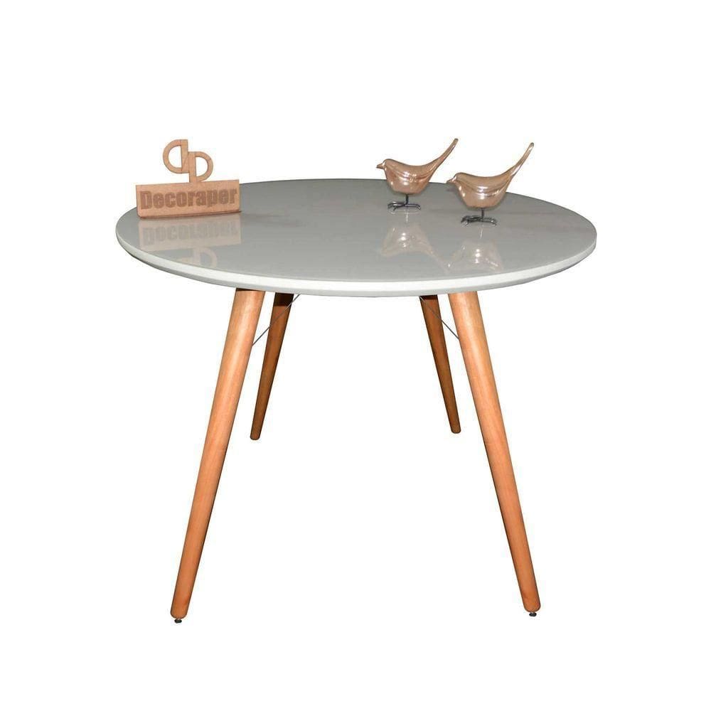 Mesa Jantar Pés Palitos Tampo Redondo Vidro Laqueado 110cm Off White