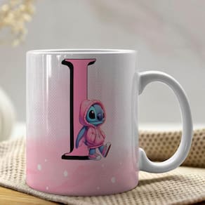 Caneca De Porcelana Stitch Letras A-z 325ml Rosa I