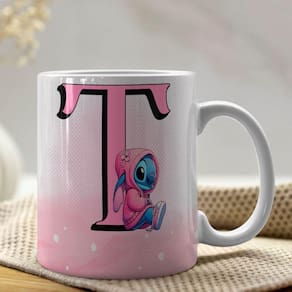 Caneca De Porcelana Stitch Letras A-z 325ml Rosa T