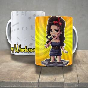 Caneca De Porcelana 325ml Decorada ícones Da Música Ammy Winehouse