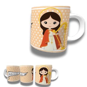 Caneca De Porcelana 325ml Santos Católicos Decorada Santa Cecília