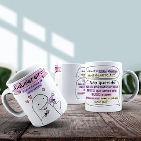Caneca De Porcelana 325ml Flork Profissões Feminino Cabelereira