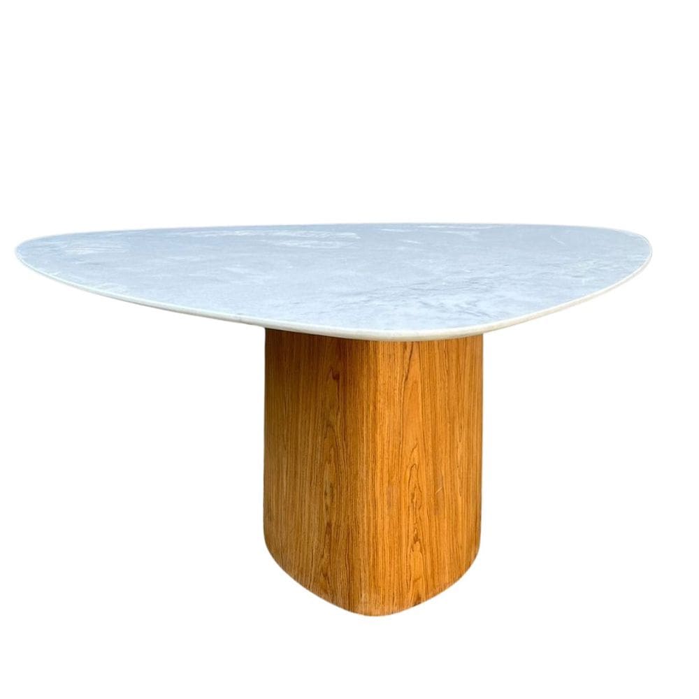 Mesa de Jantar Cone Orgânica Tríon Redonda 130x133 cm Base Freijó Tampo Mármore