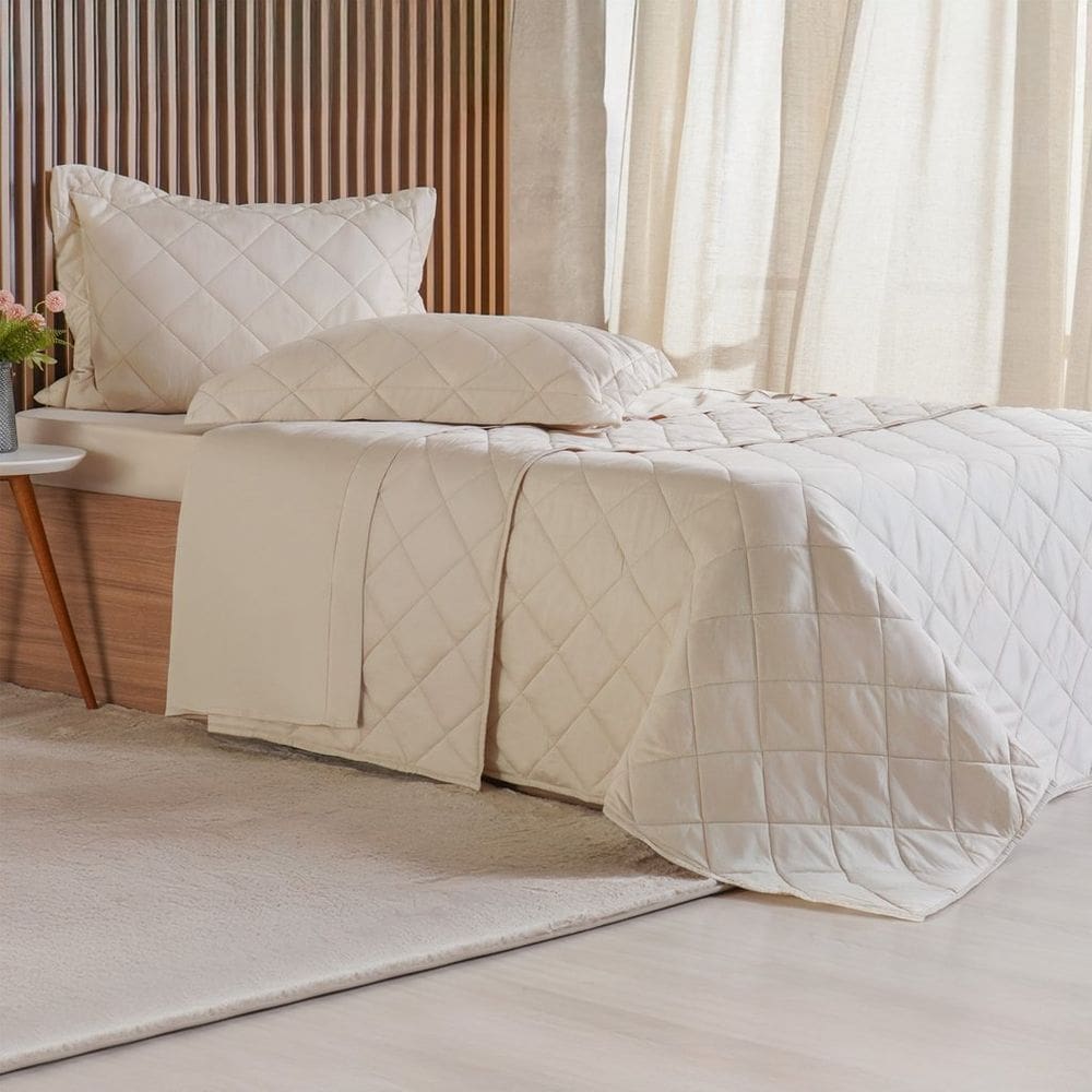 Kit Colcha Queen 3 Pçs Ricamo 300 Fios 100% Algodão 240x260cm