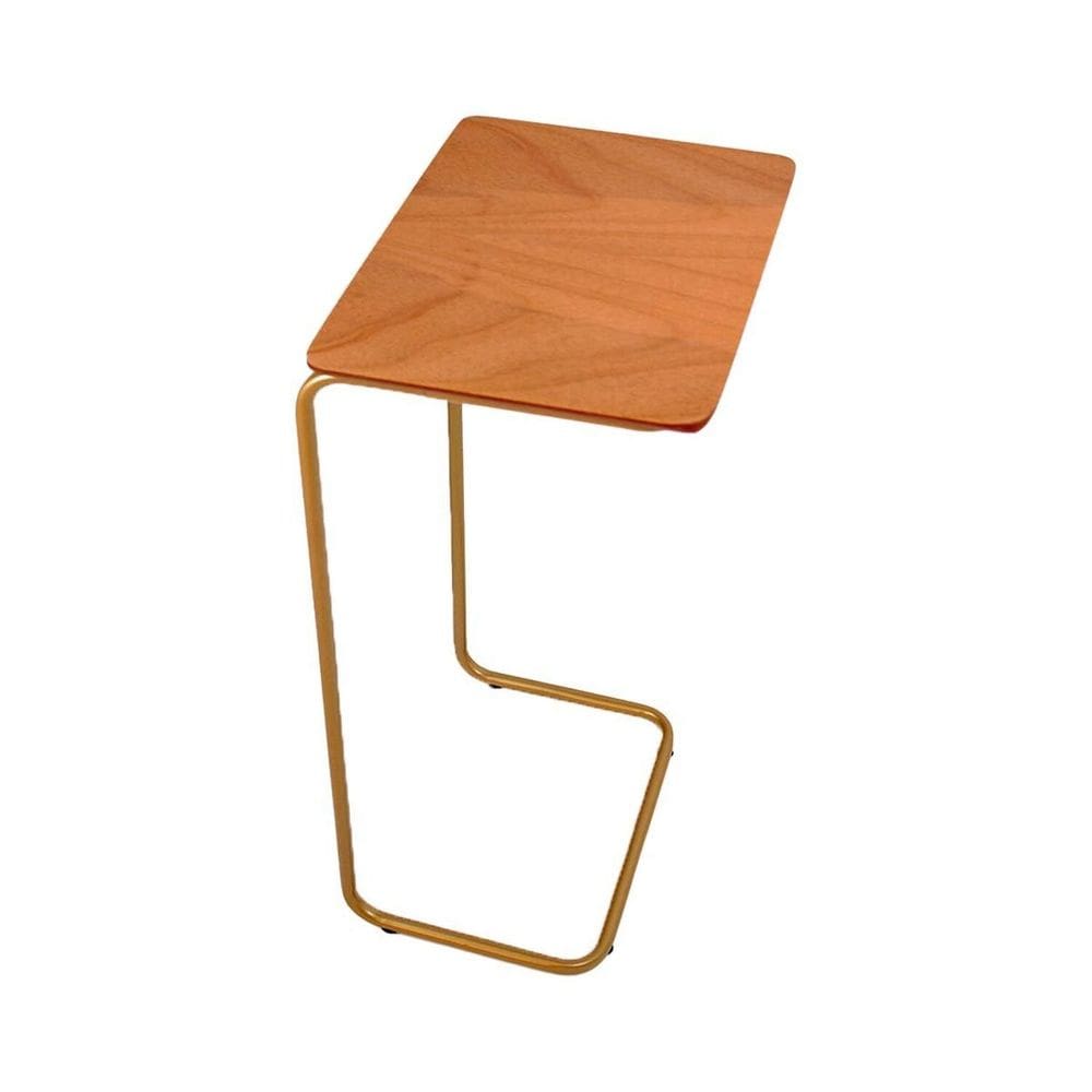 Mesa de Apoio Lateral para Sofá com Base de Metal Tampo Dourado /Mel