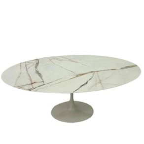 Mesa de Jantar Saarinen Oval 160x90cm Mdf Calacata Marmorizada Gold