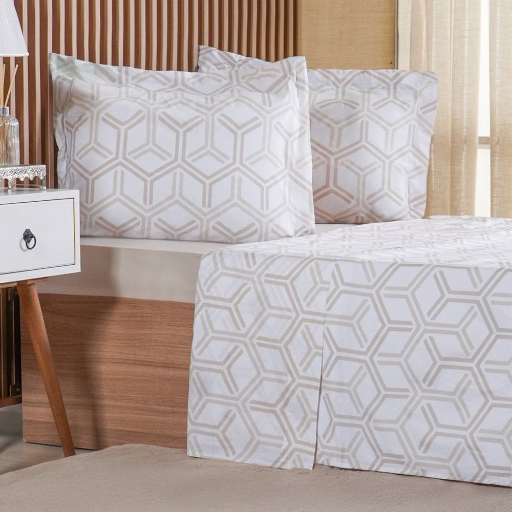 Jogo de Cama King 3 Pçs 200 Fios 100% Algodão 193x203x40cm