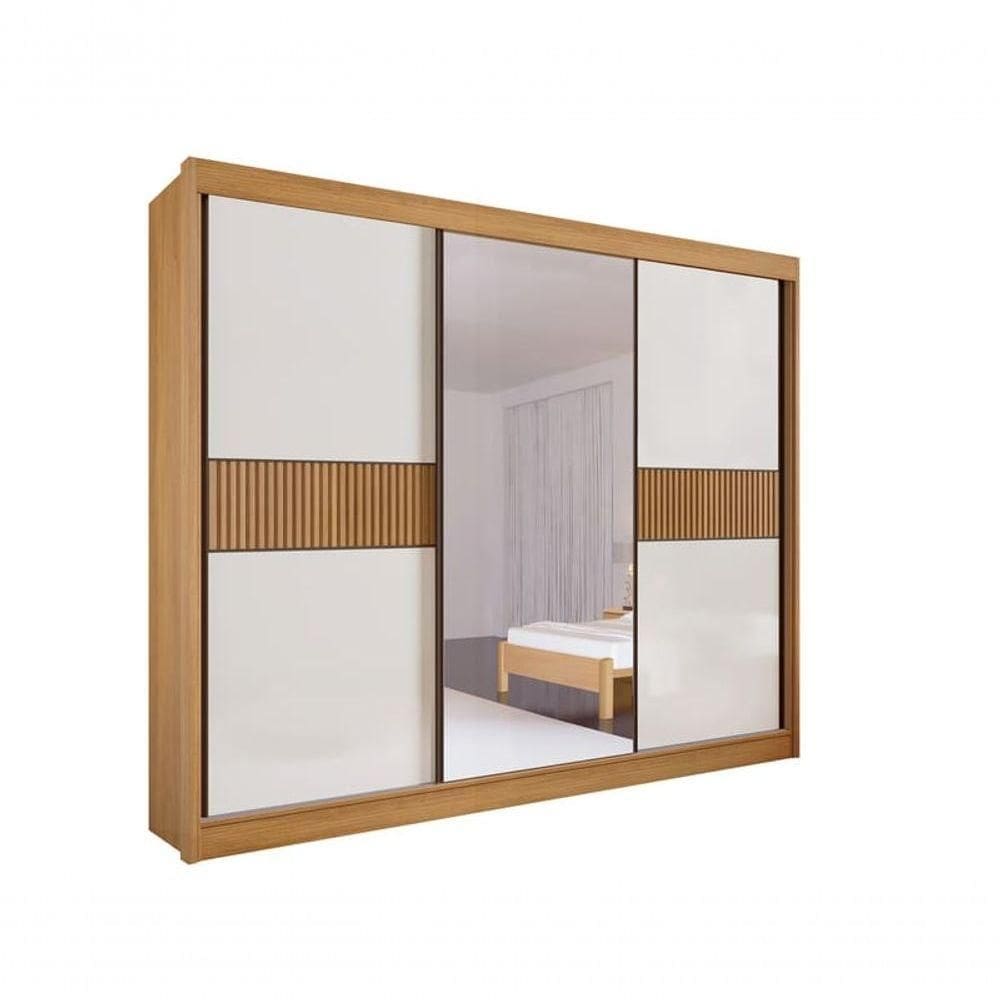 Guarda Roupa Casal Com Espelho 3 Portas 6 Gavetas Los Angeles Ripado-cinamomo-off White Móveis D`doro