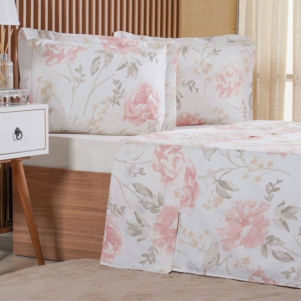 Jogo de Cama King 3 Pçs 200 Fios 100% Algodão 193x203x40cm