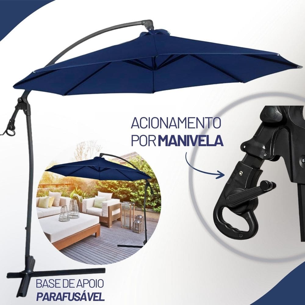 Ombrelone Guarda Sol Suspenso Luxo Importway 3 Metros Azul Importado Estilo Mor, Bel, Revomax...