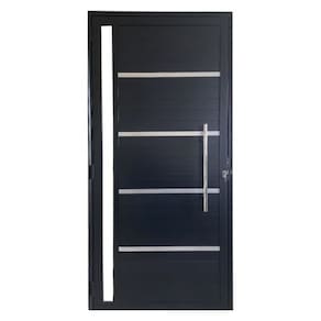 Porta Lambril c/friso 2,10x80 lado DIREITO L-25 no alum. preto c/puxador redondo e vidro lateral