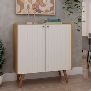 Balcão Buffet 100% MDF 2 Portas Pés em Madeira Maciça Cinamomo/White