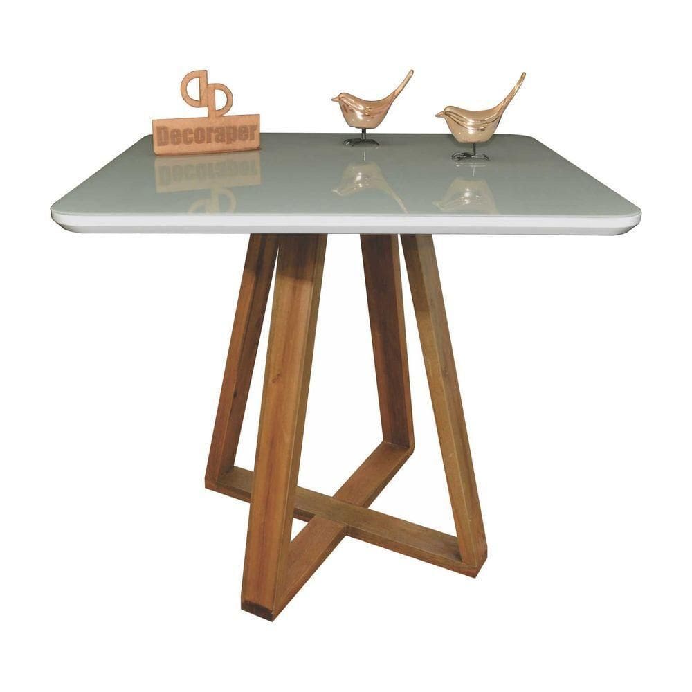 Mesa Jantar Base X Tampo Retangular Laca Com Vidro 120x70 Off White