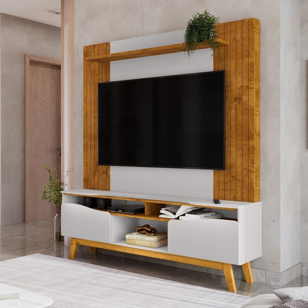 Estante para TV e Home Atalaia 180,0cm x 197,0cm x 38,0cm Naturalle/Off-White