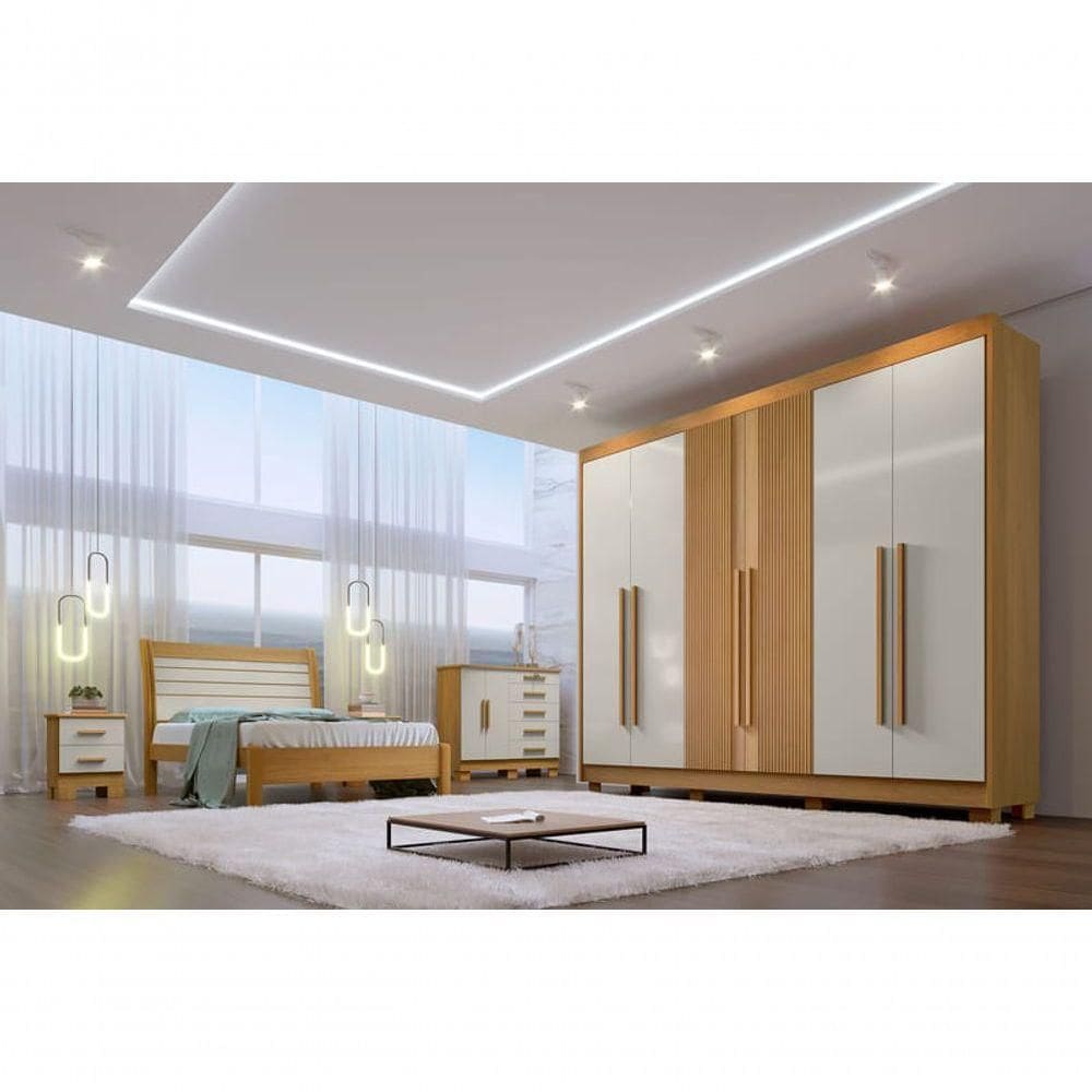 Guarda Roupa Casal 6 Portas 7 Gavetas Athos Ripado-cinamomo-off White Móveis D`doro