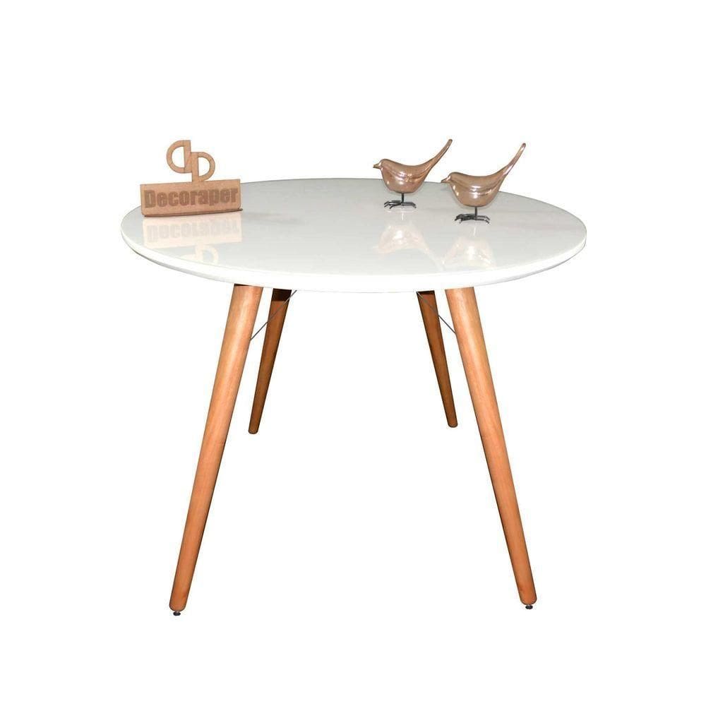Mesa Jantar Pés Palitos Tampo Redondo Vidro Laqueado 100cm Branco