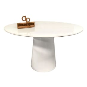 Mesa Jantar Cone Laqueado Tampo Redondo Laca Com Vidro 120cm Branco