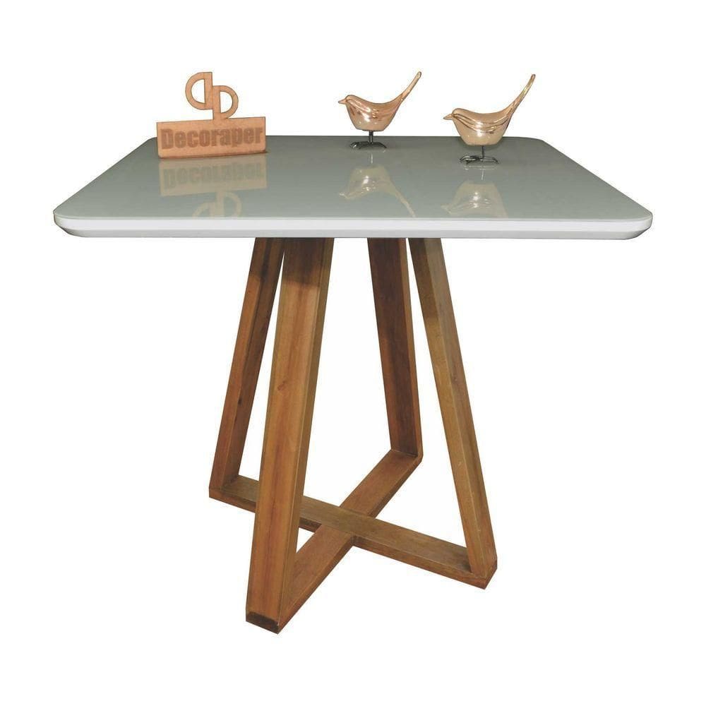 Mesa Jantar Base X Tampo Quadrado Laca Com Vidro 110cm Off White