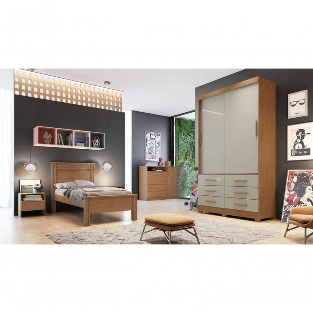 Guarda Roupa Solteiro 2 Portas 6 Gavetas Capri-cumaru-fendi Móveis Novo Horizonte