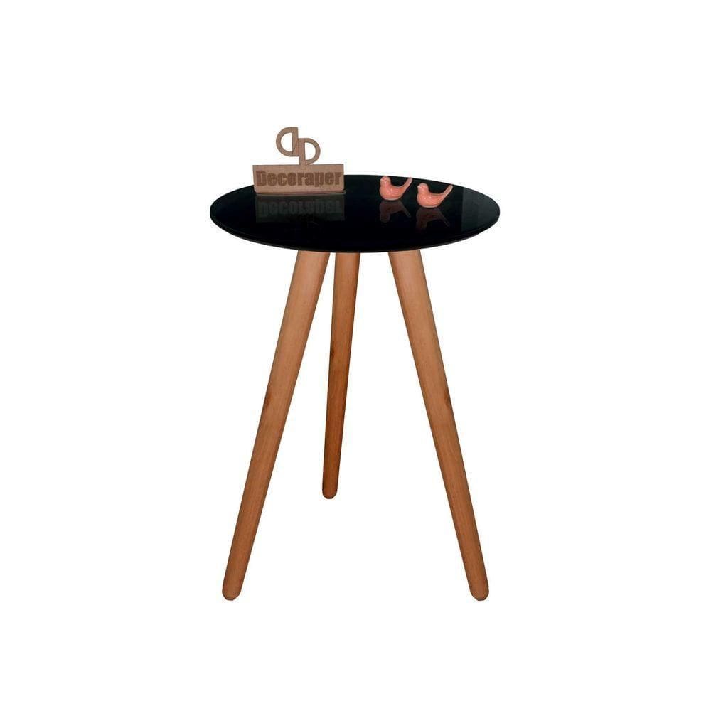 Mesa De Canto Pés Palito Amadeirado Com Tampo Vidro 35cm Preto 50cm