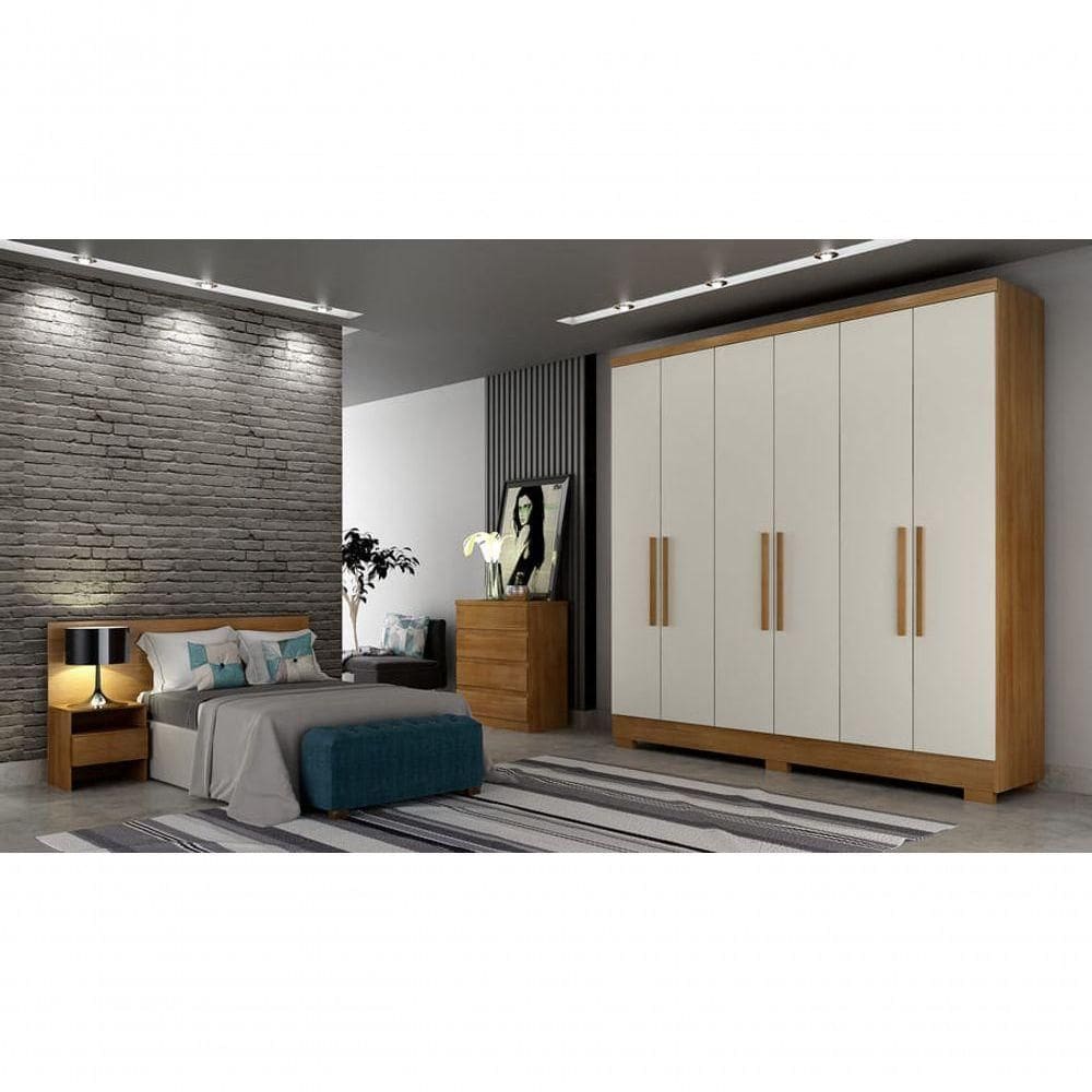 Guarda Roupa Solteiro Com Pés 6 Portas 4 Gavetas Milly-cumaru Off White Móveis Novo Horizonte