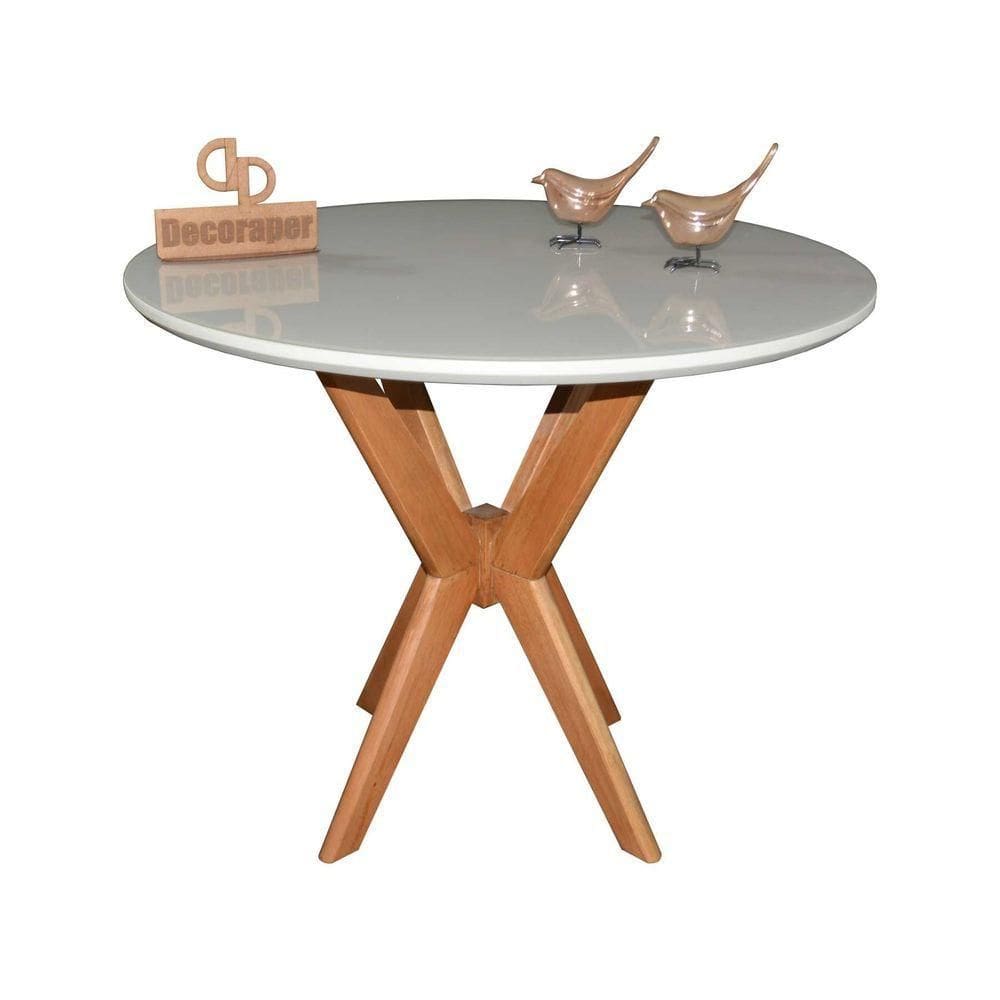 Mesa Jantar Pandora Tampo Redondo Laca Com Vidro 80cm Off White