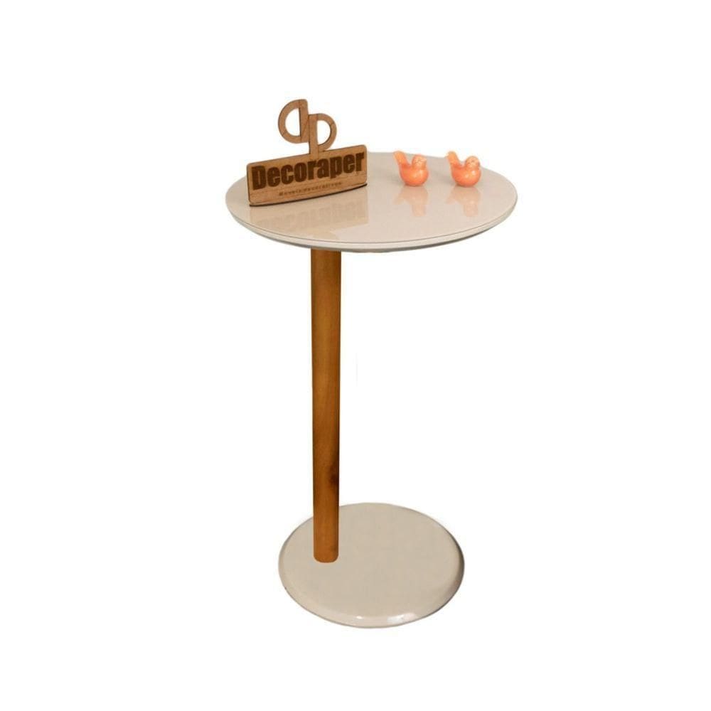Mesa De Apoio Lateral Para Sofá Monopé Com Vidro Off White