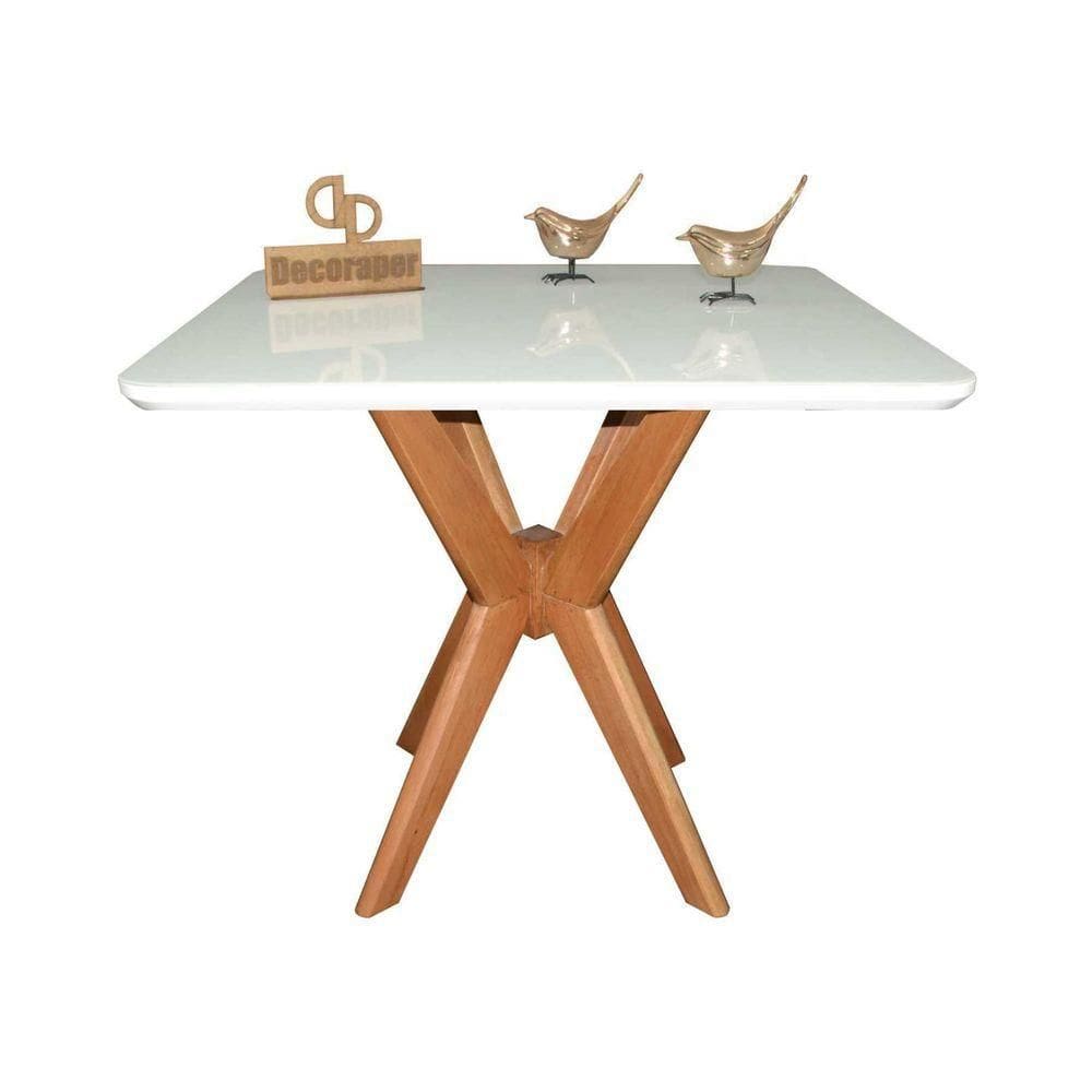 Mesa Jantar Pandora Tampo Quadrado Laca Com Vidro 90cm Branco