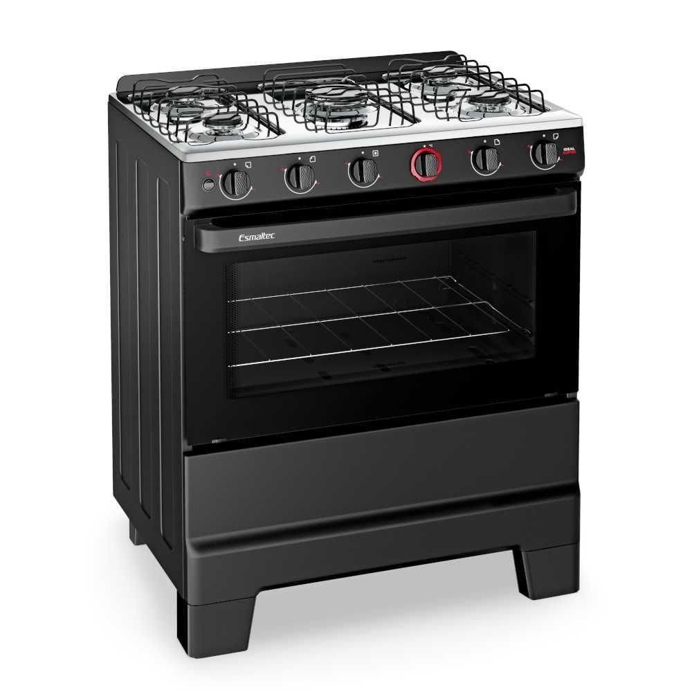 Fogão A Gás 5 Bocas Automático Ideal Super Preto Mesa Inox F51AP Esmaltec