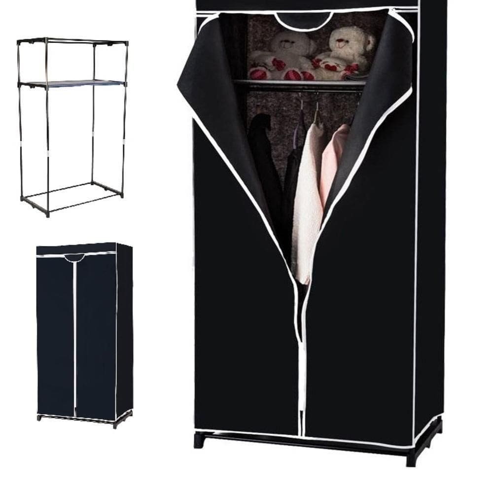 Guarda Roupa Portatil Aramario Ziper Organizador Cabideiro Arara Prateleira Sapateira Praia Preto