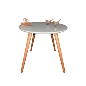 Mesa Jantar Pés Palitos Tampo Redondo Vidro Laqueado 70cm Off White