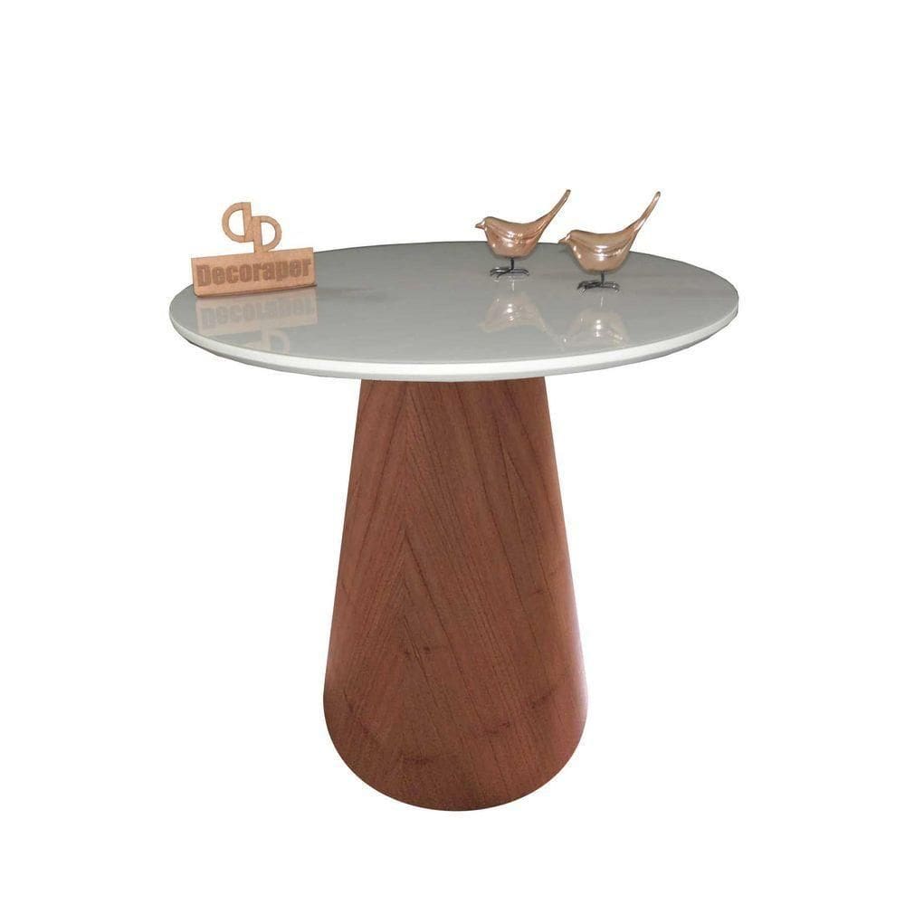 Mesa De Canto Cone Amadeirado Com Tampo Vidro 50cm Off White 60cm