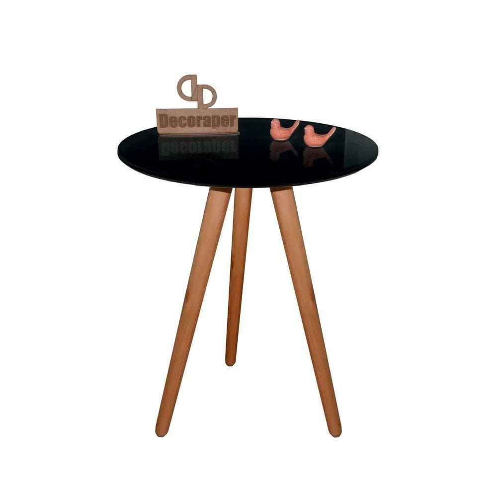 Mesa De Canto Pés Palito Amadeirado Com Tampo Vidro 60cm Preto 70cm