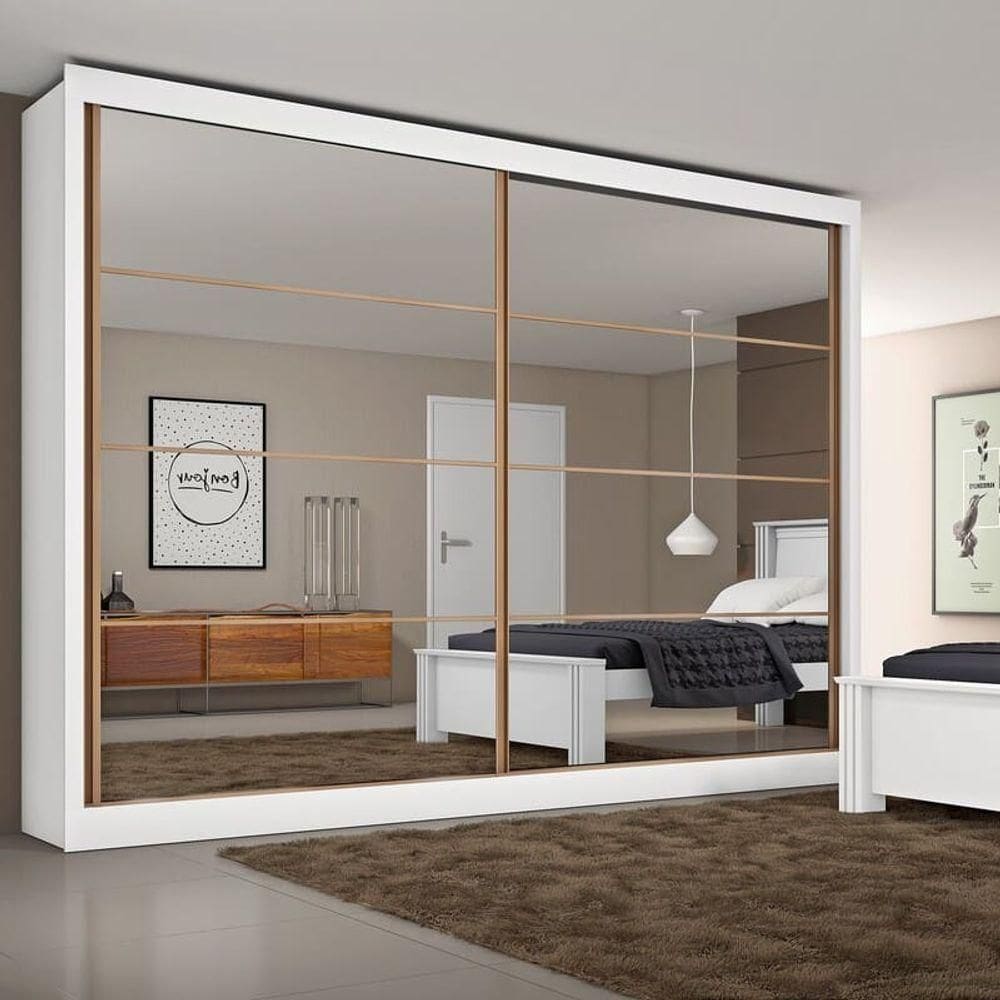 Guarda Roupa Casal Espelhado 2 Portas 6 Gavetas Sevilha-branco Acetinado Made Marcs