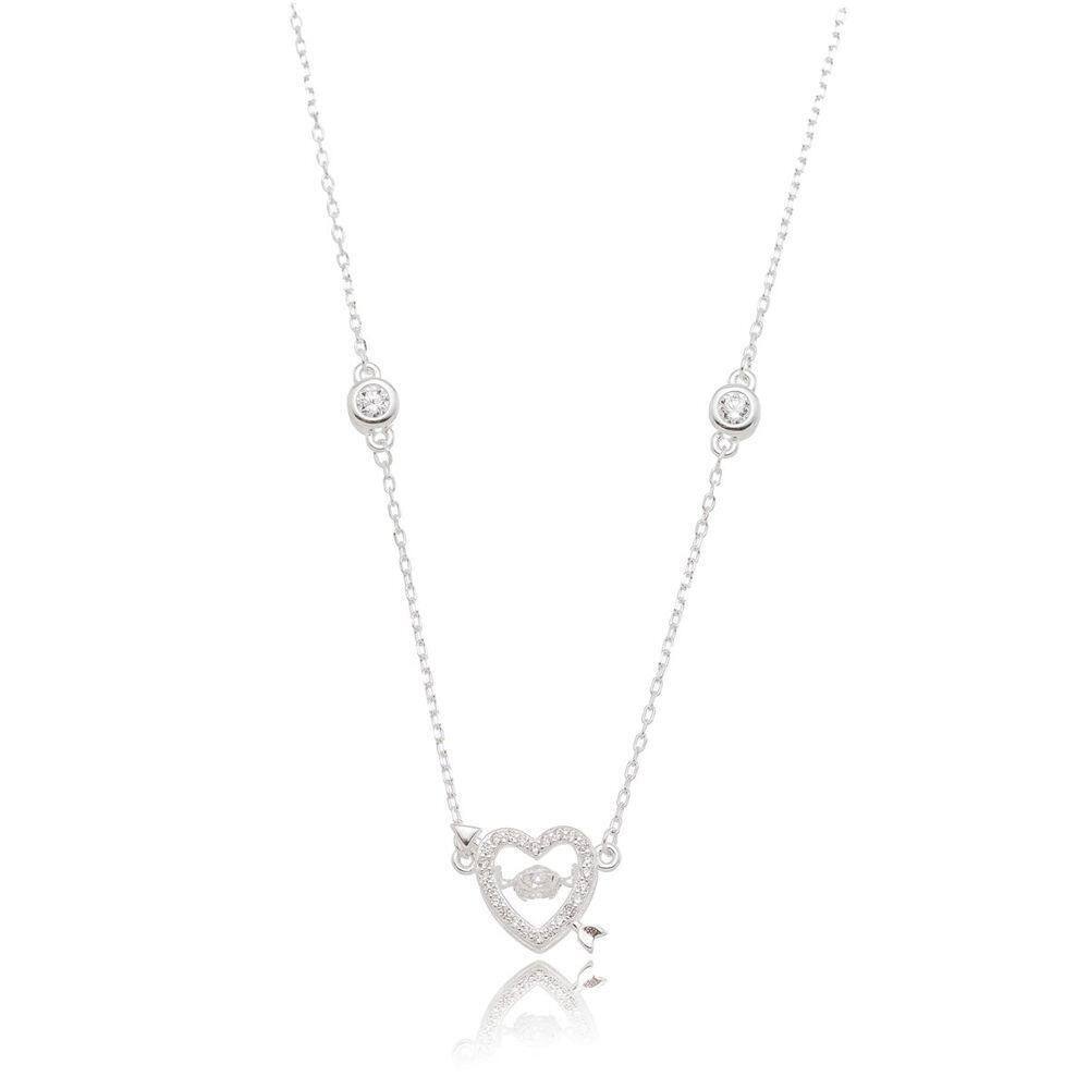 Colar Coração Cravejado Com Flecha Prata 925