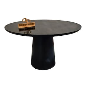 Mesa Jantar Cone Laqueado Tampo Redondo Laca Com Vidro 100cm Preto