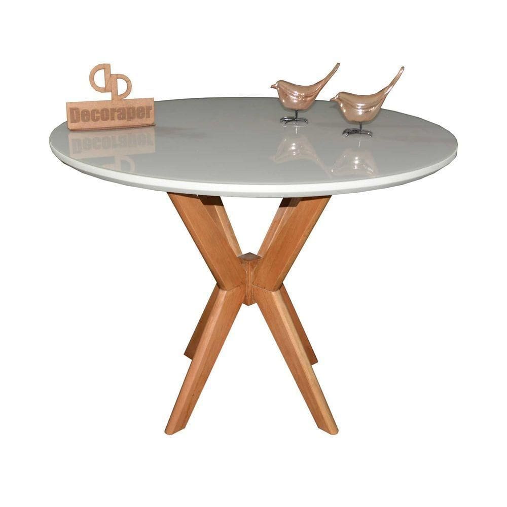 Mesa Jantar Pandora Tampo Redondo Laca Com Vidro 100cm Off White