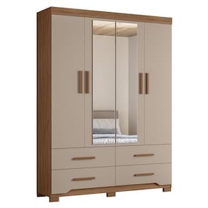 Guarda Roupa Solteiro Miami 4 Portas E 4 Gavetas Carvalho Fendi Com Espelho Moval Carvalho Fendi